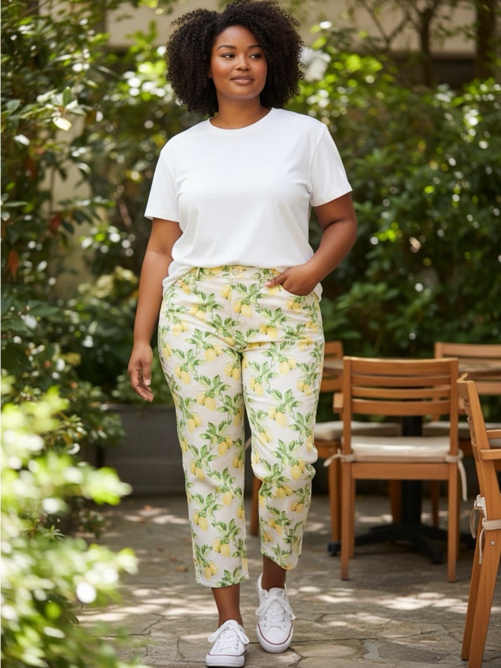 Talbots Heritage Women's Lemon-Print Crop Pants - White/Yellow/Green